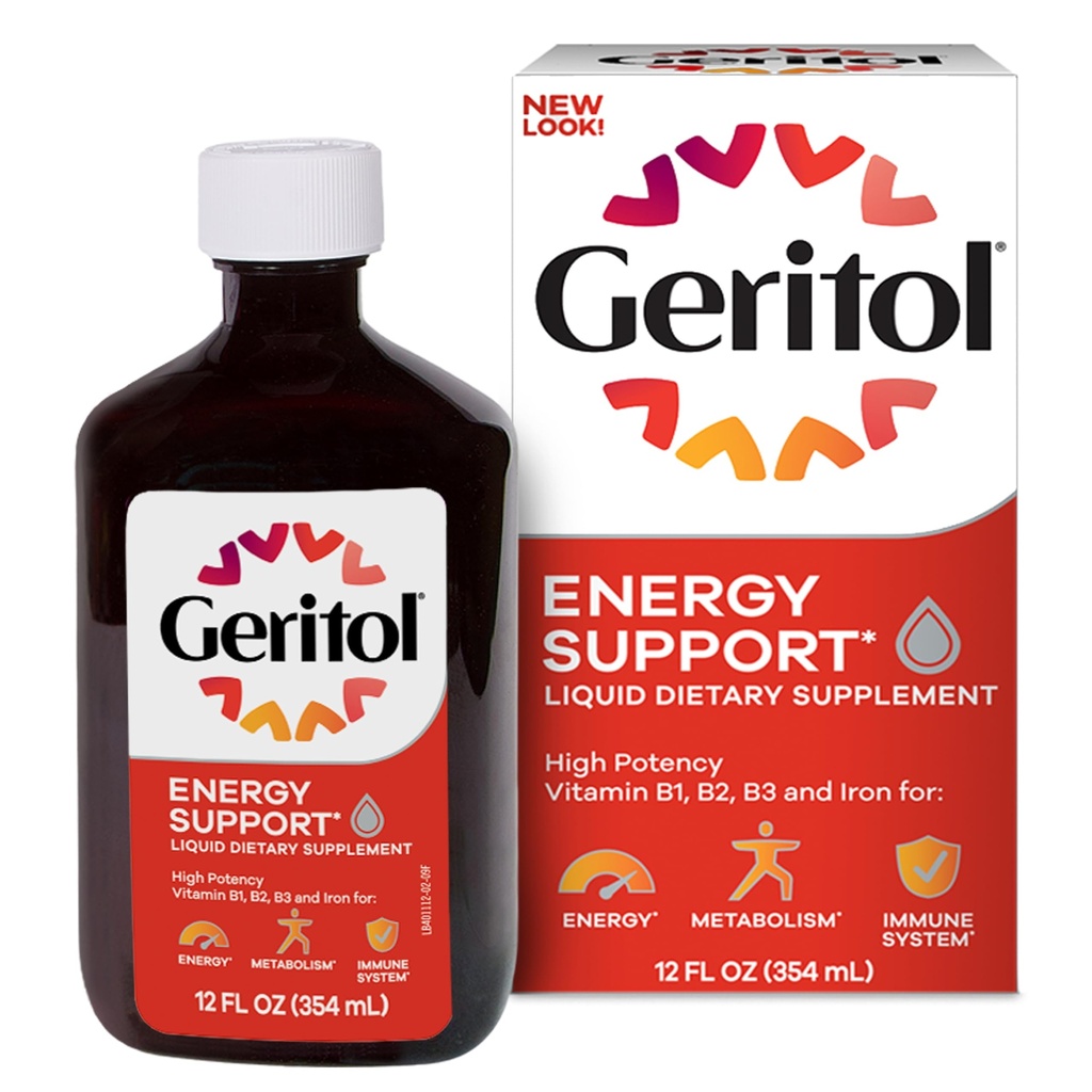 Geritol,液体维生素和铁辅料,能源支持,包含高潜力的B-维生素和铁,欢乐的味道,容易吞咽,没有人工甜甜剂,非GMO,12 Oz