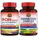 Vitalitown Magnesium Complex Supplement 500mg & 65mg 女性男子铁质补编,用于睡眠,肌肉,造血和能源改进