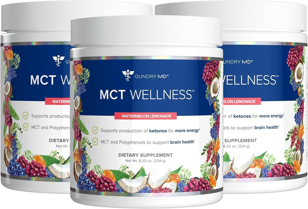 Gundry MD MCT Wellness Powder to Support Energy, Ketone Production and Brain Health, Keto Friendly, Sugar Free (90 Day Supply, Watermelon Lemonade)