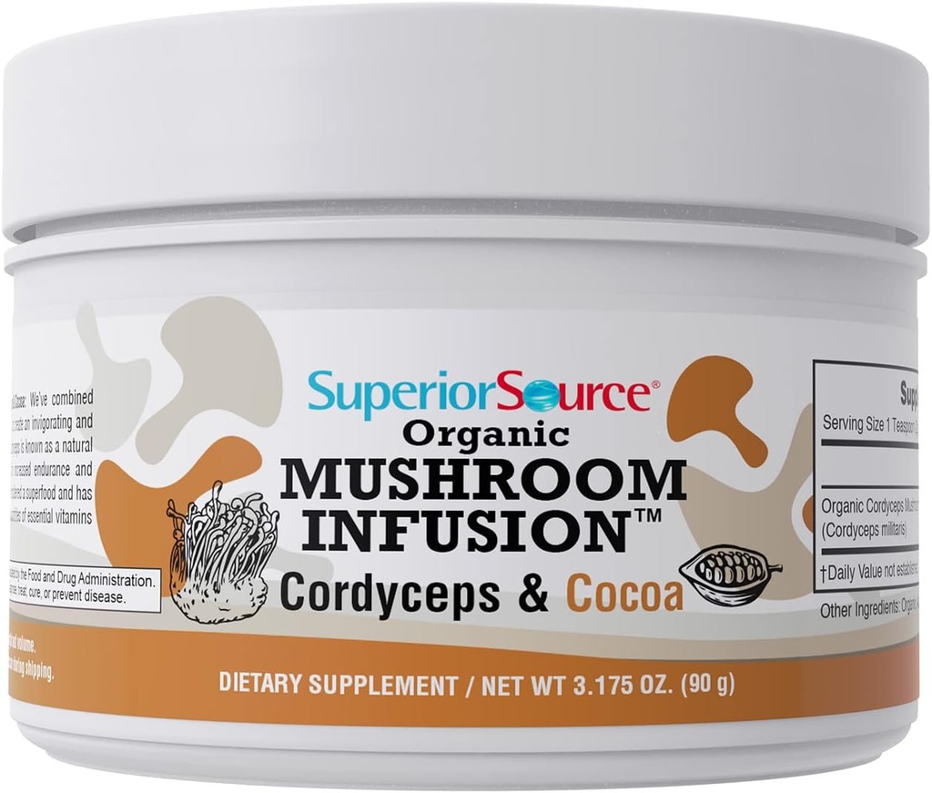 高级源有机蘑菇灌注 — Cordyceps & Cocoa, 增能, Stamina & 耐力, 抗衰老属性, 心脏健康, 强力免疫支持, 45名服务员, 非GMO
