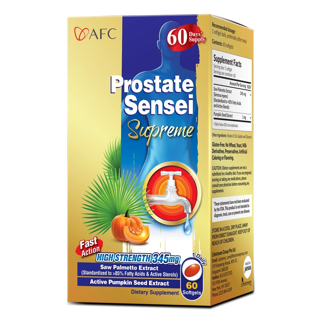 AFC Japan Prostate Sensei Supreme – Saw Palmetto Suppose for Men with Fatty Acids & Sterols – 支持尿液流,Bladder功能,头发健康 – 天然前列腺支持公式,2个月供应