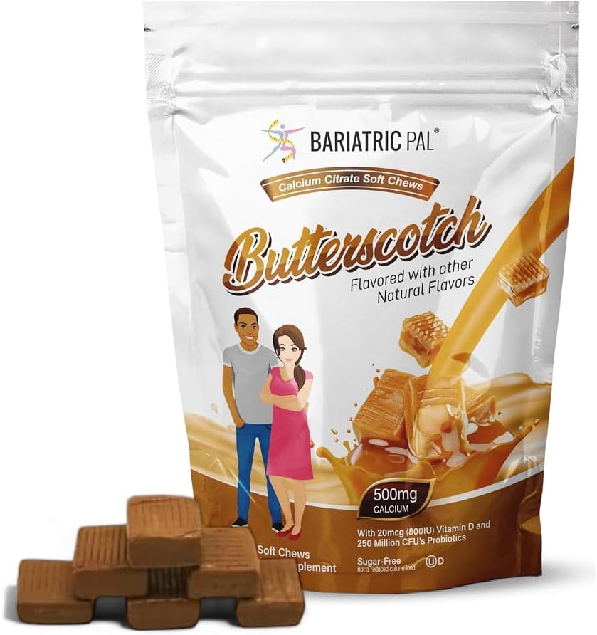 BariatricPal 无糖钙 Citrate Soft Chews + 500 mg 配有维生素D和抗生素 + 奶油糖 + 90 个数(1个月供应)