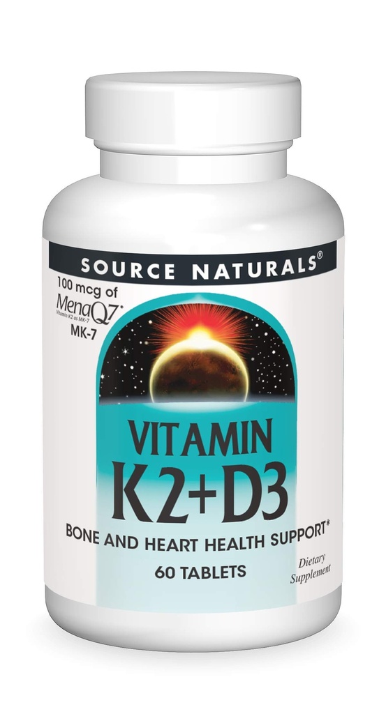 天然维生素K2 + D3 Bone & Heart Health Complex - 400 IU 维生素D3和100 mcg 维生素K2(MK-7)与钙-60片