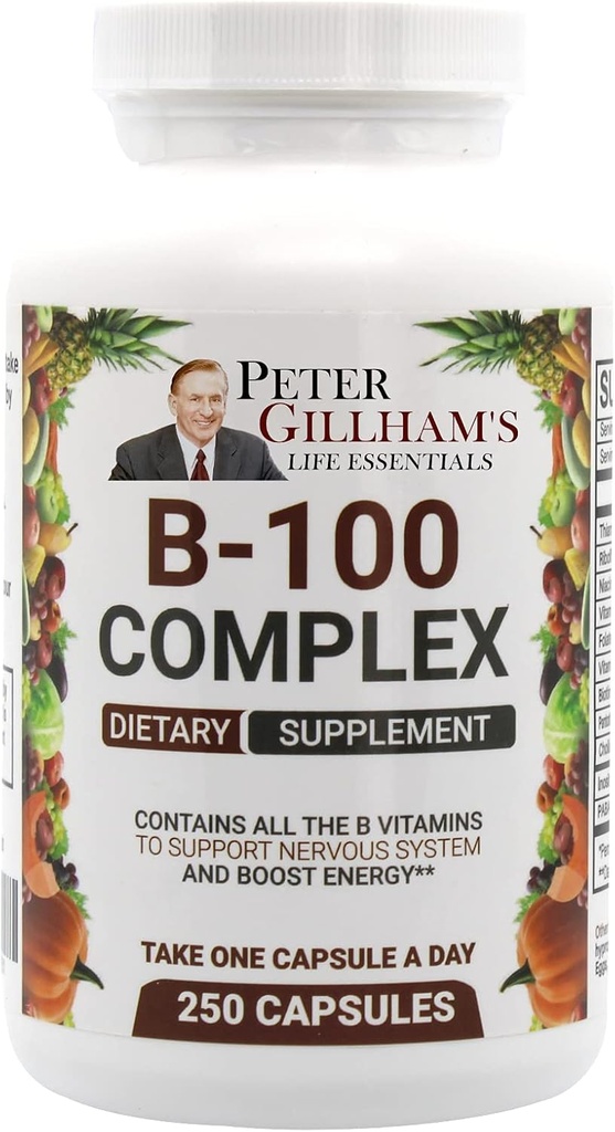 平衡维生素B Complex 100mg 250 capsules, 能量和代谢支持. 包含所有维生素 彼得·吉勒姆的生活基本原理,