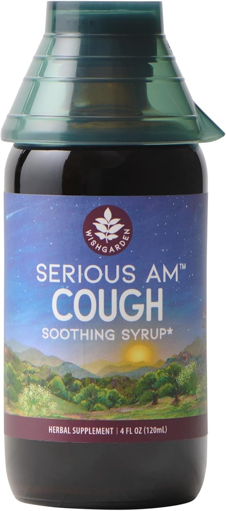 Wish Garden Herbs 严重咳嗽 AM Soothing Syrup - 天然草药日间非醉性咳嗽抑制剂 成人用 老年莓 Cough Reflex, 规范 Mucus 生产,开胸, 4oz