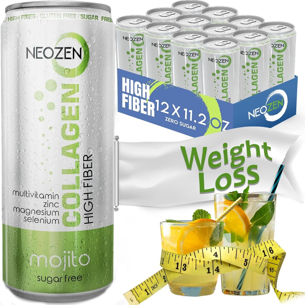 NEROZEN Collagen Sparkling Drinking with Diterary Fiber - 平衡营养物促进健康 - 无糖 - Keto-Friendly - No Gluten - 无咖啡因 - 11.2 fl oz (12 Pack)