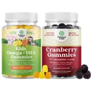 Bundle of Plant Based Omega 3 Gummies for Kids and Natural Cranberry Gummies for Women and Men - for Vision Immunity and Focus Support - for Urinary Tract Health Kidney Support Bladder and Immunity