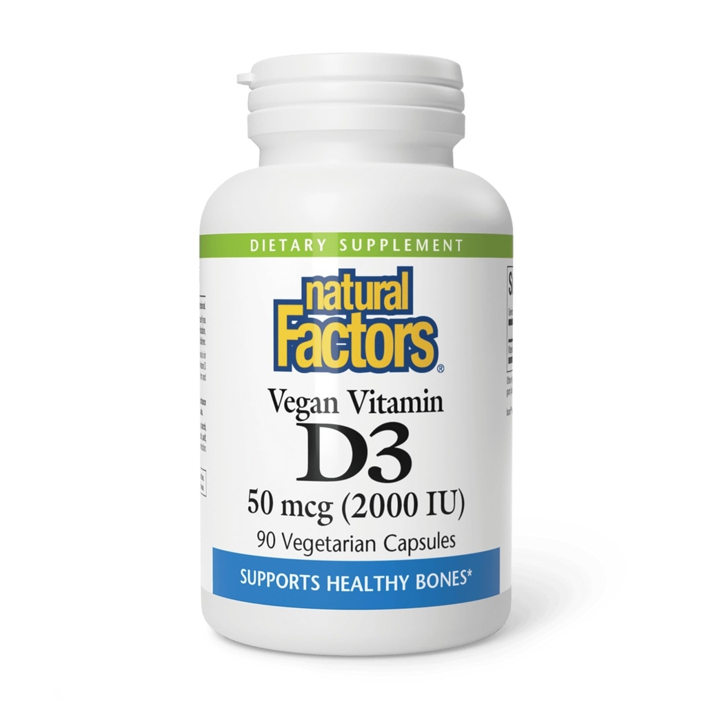 自然因素 Vegen 维生素 D3 2000 IU - 支持骨骼和免疫健康 - 以植物为基础的胆固醇 - 蔬菜 Capsules - 90 Capsules (90种服务)