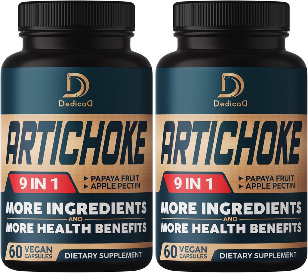 Artichoke Capsules 6650mg 4-Month 供应 - 支持文摘,免疫健康与身体平衡 - 组合 9 草木瓜,苹果 Pectin, Ginger & More - 非GMO 2 Packs 60 Capsules