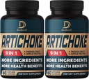 Artichoke Capsules 6650mg 4-Month 供应 - 支持文摘,免疫健康与身体平衡 - 组合 9 草木瓜,苹果 Pectin, Ginger & More - 非GMO 2 Packs 60 Capsules