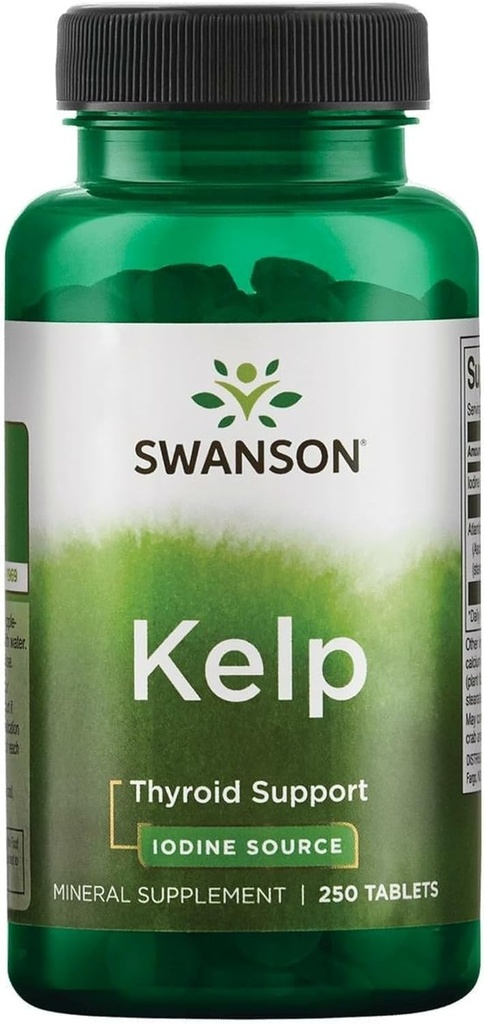 Swanson Premium Brand Kelp - 支持甲状腺健康的天然碘源 - 矿物补充 w/碘源 标准化0.4% - (每块250片,225毫克)