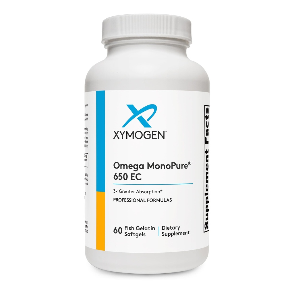 XYMOGEN Omega MonoPure 650 EC - Omega-3 鱼油补充品供男女食用 - EPA, DHA & DPA - 小软胶加3X大吸收 - 支持健康心脏和认知(60 Softgels)