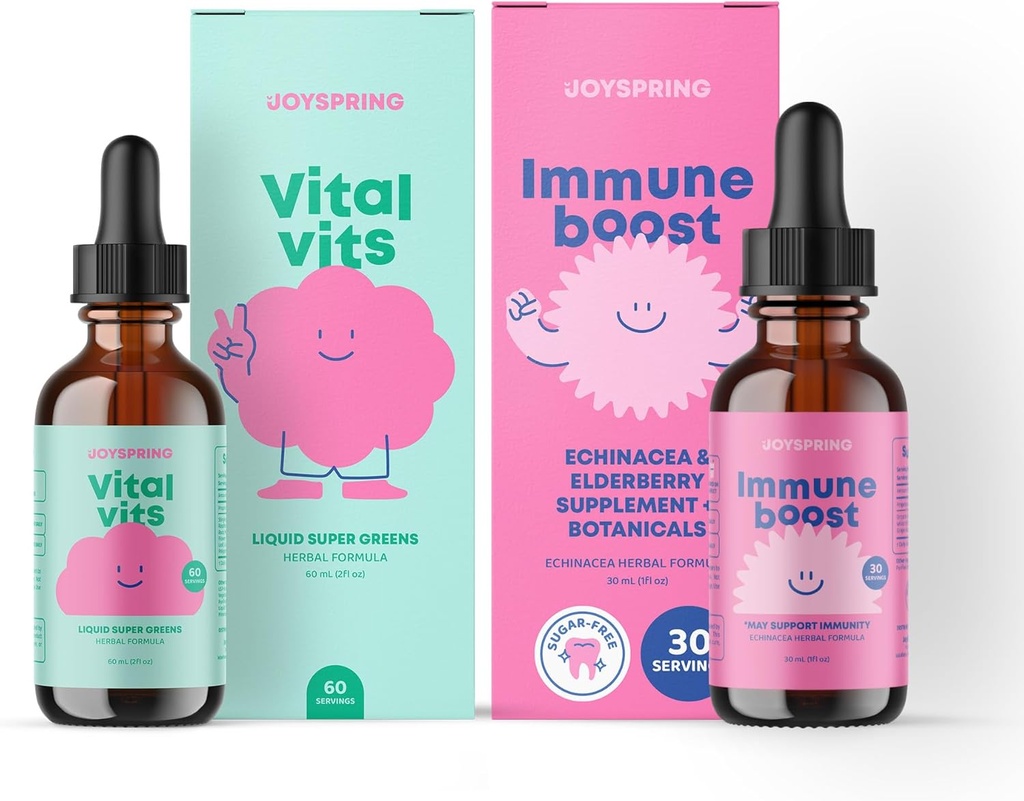JoySpring Virtual Set - Kids Vitamins and Minerals 自然来源 QQ 非酒精,无糖液体公式 QQ豁免健康支持 QQ Vegan & Vegetarian 多维生素补充