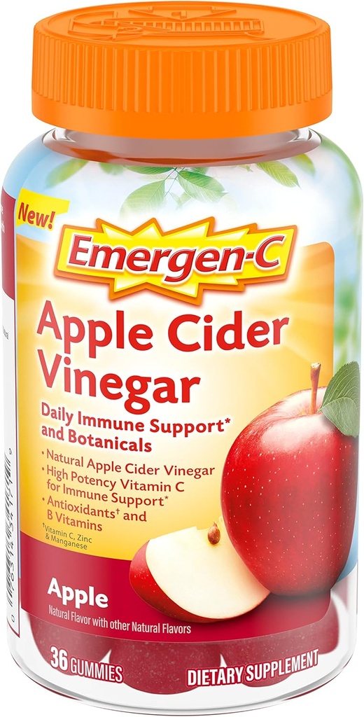 Emergen-C Apple 苹果苹果 维那加 维生素 C Gummys, Immune 支持的饮食补充, Apple - 36 Counter