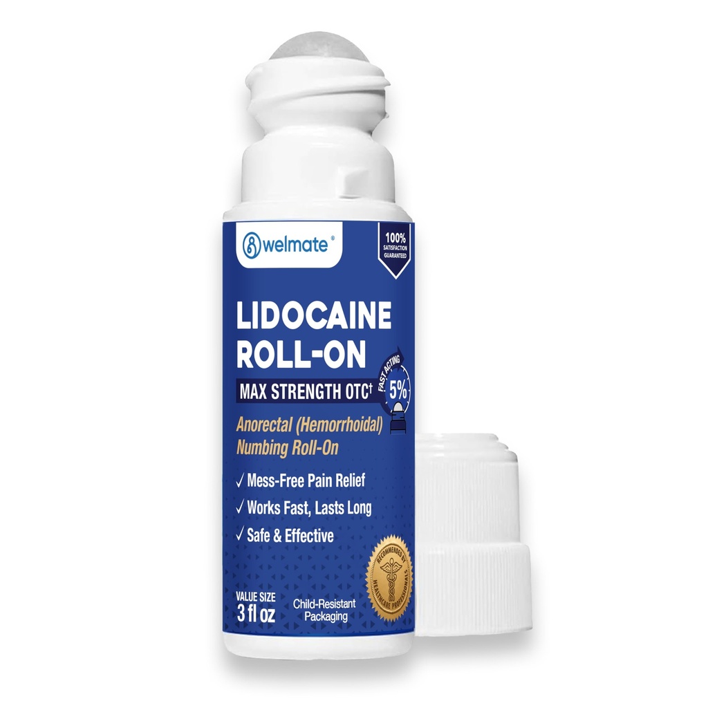 WELMATE - 5% Lidocaine roll On QQ 最大力量主题疼痛缓解 W/Aloe Vera QQ 快速代理 \ no Mess Applicator \ 肌肉与联合支持 + Lidocaine Cream + Numbing Cream 3 Oz