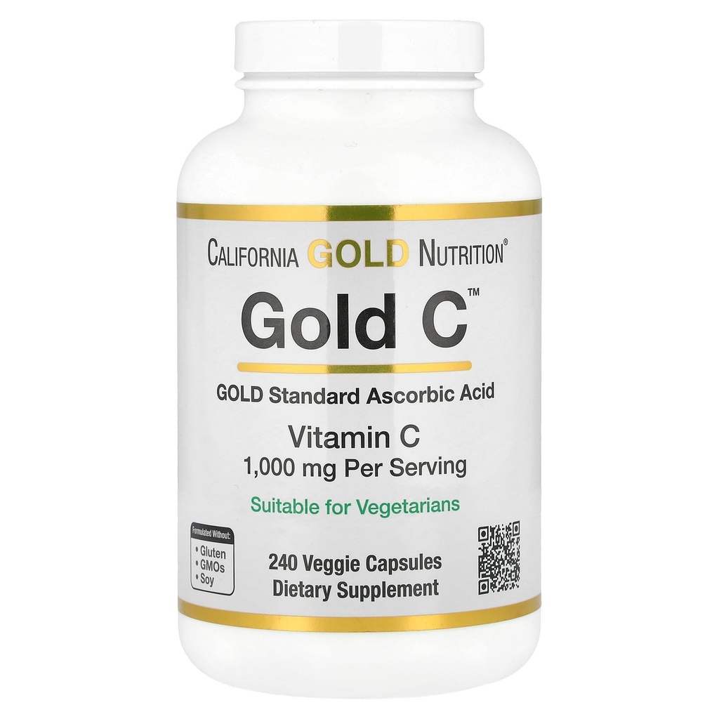 加州金营养金 C USP 维生素C级补充剂 - 免疫支持和季节性健康 - 蔬菜友好 - 不含葡萄糖,非GMO - 1000 mg - 240 Veggie Capsules