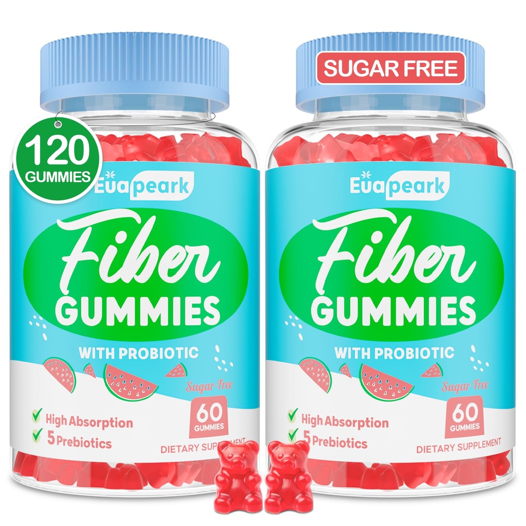 2 Packs - Fiber Gummies for Adults, Sugar Free Probiotics & Prebiotic Fiber Gummies, with Inulin, Fos & Chicory Root - for Regularity, Digestion & Gut Health - Vegan, Gluten Free, 120 Counts