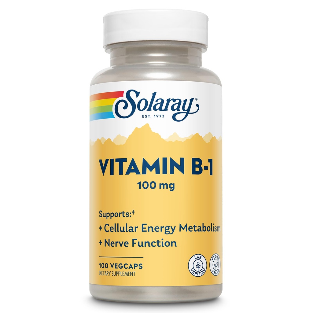 SOLARAY 维生素B-1 100 mg → 健康能量代谢,皮肤,大脑,心脏和神经系统支持 → 100 Veg Caps