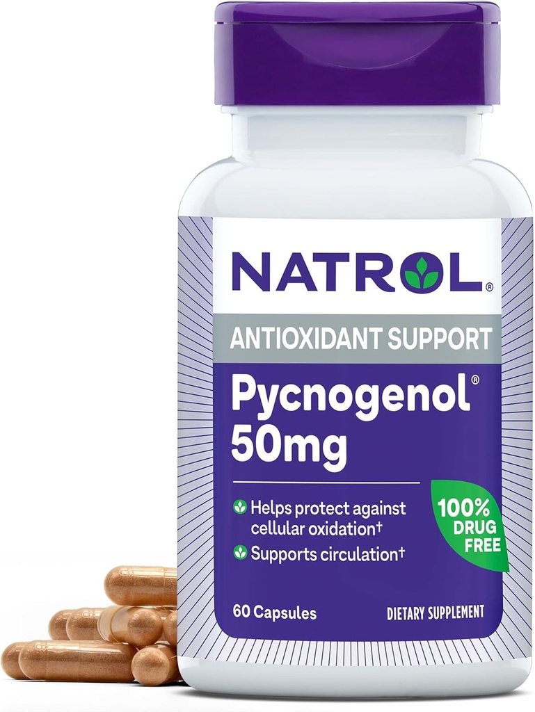 Natrol Pycnogenol Capsules, 抗氧化剂保护, 防止细胞氧化和与年龄有关的损害的补充保护, 欧洲海洋松条提取, 支持环流, 50毫克, 60 计数