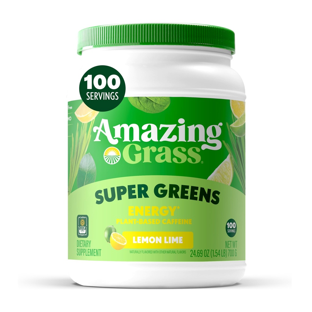 神奇的草绿色超食品能源:超级绿种粉和植物基咖啡因配绿色茶,甜菜根粉和法莱克斯种子,柠檬莱姆,百种服务(Package May Vary)