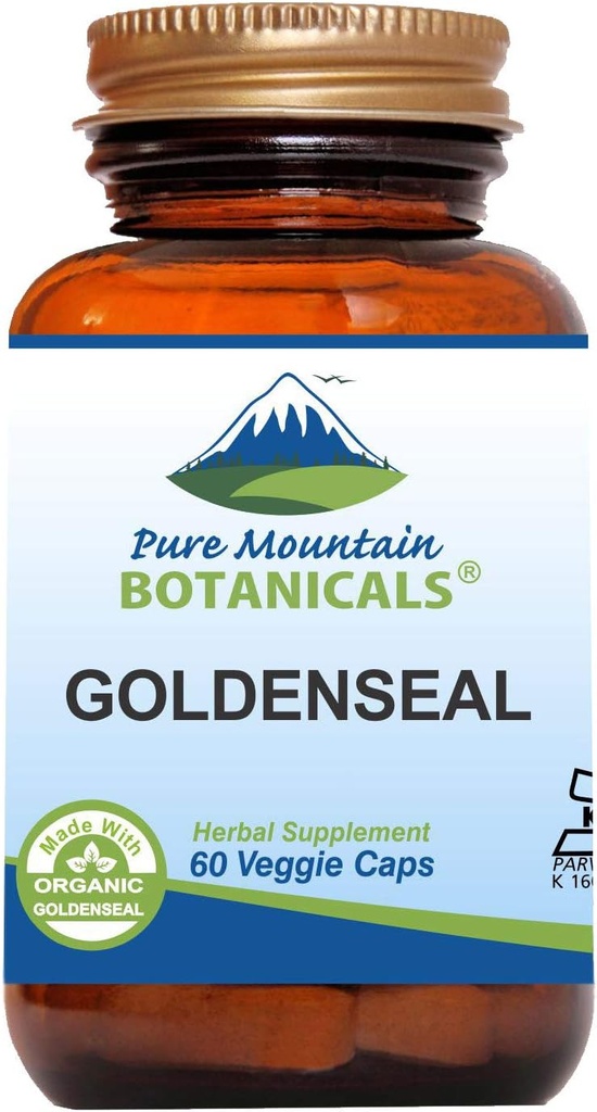 纯山植物学 Goldenseal Capsules - Kosher Vegan Caps 配有 250 mg 有机金矿根补充剂