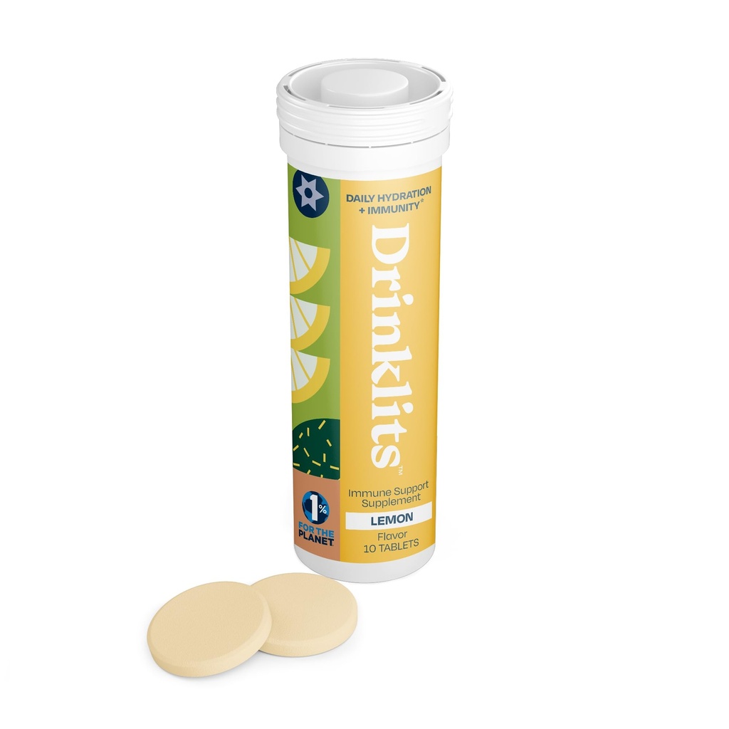 Drinklits 柠檬日报 免疫支持片 | 0g 糖 - 维生素 C - 电解质 - 植物混合物 | 单管(10片/服务)