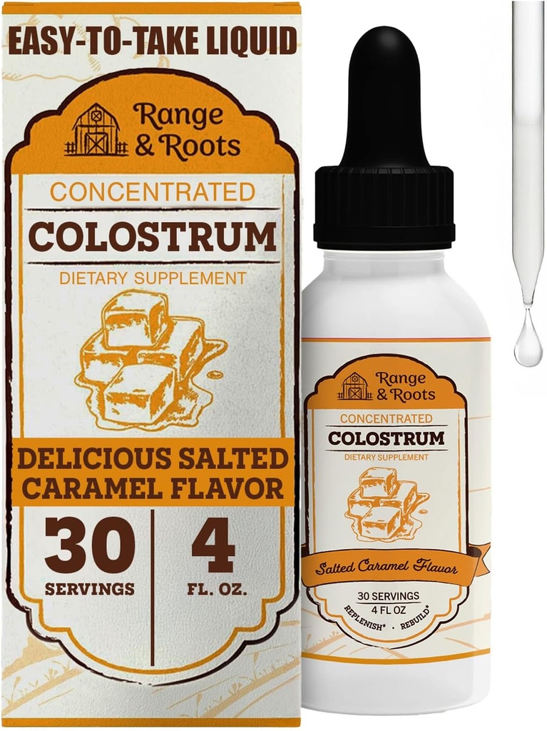 Range & Roots Colostrum 补充 - 液体波维纳 Colostrum - 替代 Colostrum 粉末 - 支持 Got 健康,豁免,能源 - 健康发型,皮肤和钉子 - 盐焦糖火焰(30种服务)