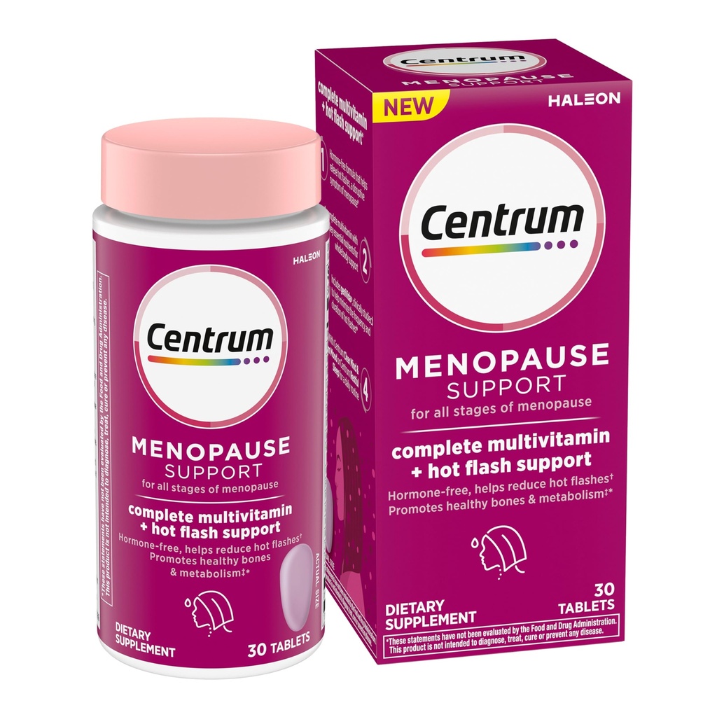 Centrum 完整 多维特敏补充 + 热闪光支持更年期支持片,临床研究 geniVida, 30 Counter