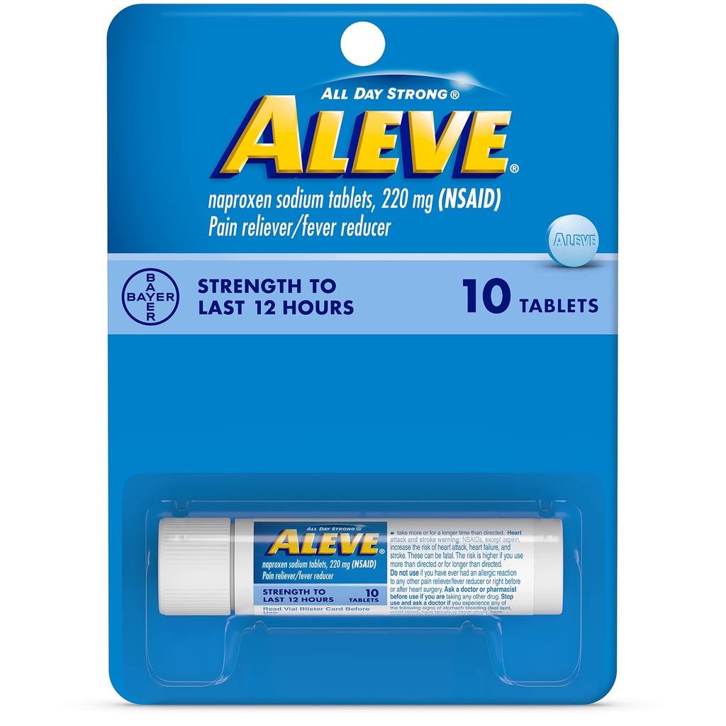与 Naproxen Sodium 220mg NSAID 疼痛 ReliverFever 减速器的 Aleve 板块, 10 个计数器