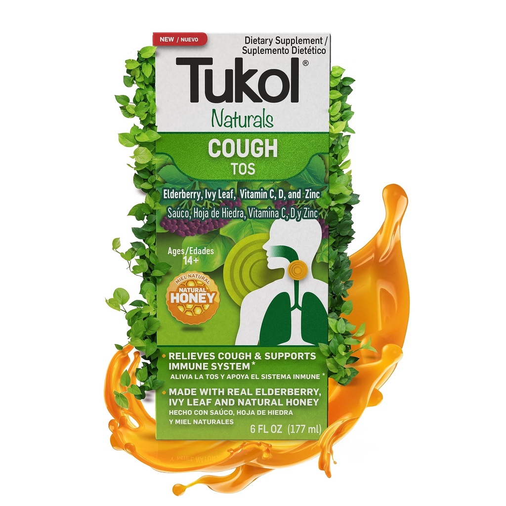 TUKOL Naturals Elderberry Syrup 配有维生素C、D和锌,配有成人和青少年天然蜂蜜的Immune支持补充品,草药 Elderberry Boost 豁免和抗氧化剂支持,6oz