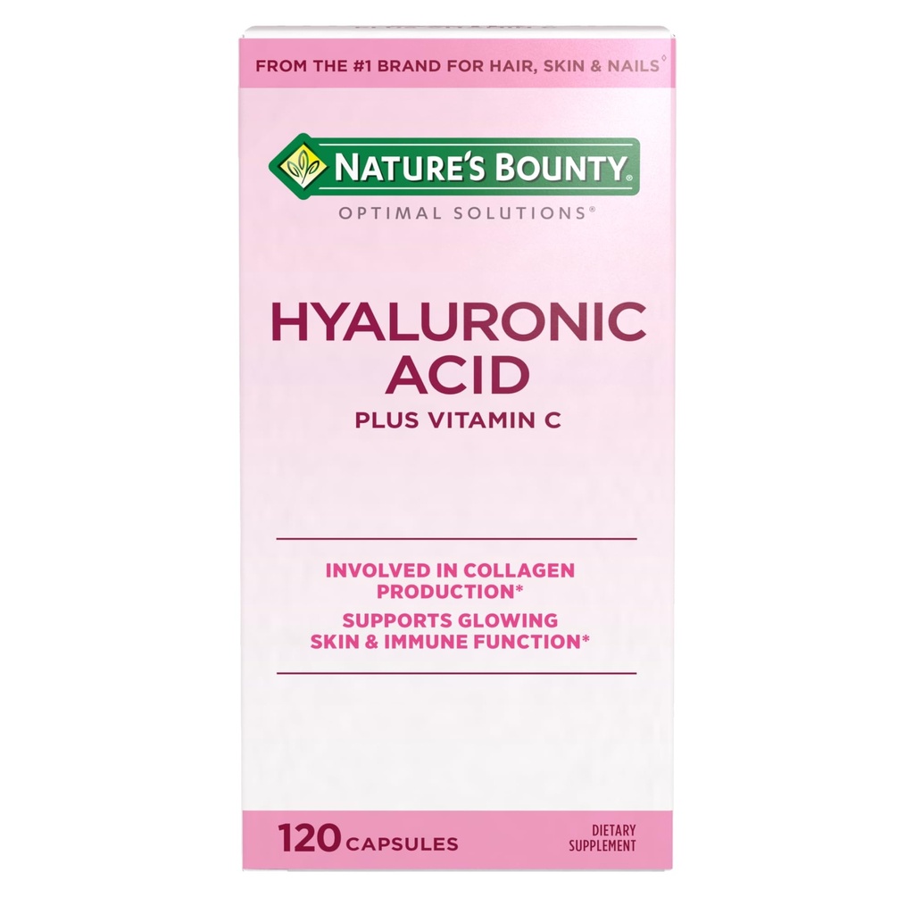 大自然的丰产维生素C和Hyaluronic酸补充剂,支持光泽皮肤,Imune函数和Collagen生产,120 Capsules - 60天供应,皮肤健康最佳解决方案补充剂