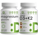 甘油镁500mg Veggie Capsules & Vitamin D3 5000iu + K2 100mcg 软胶桶 — 易吸收切合矿物 — D & K 基本阳光维生素