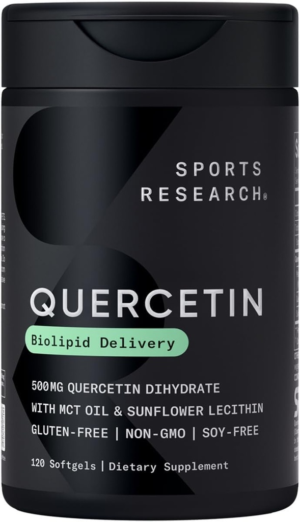 Sports Research Quercetin with Coconut MCT Oil & Sunflower Lecithin for Better Absorption - Supports Antioxidant Activity & Immune Health – Gluten Free & Non-GMO Verified - 120 Liquid Softgels
