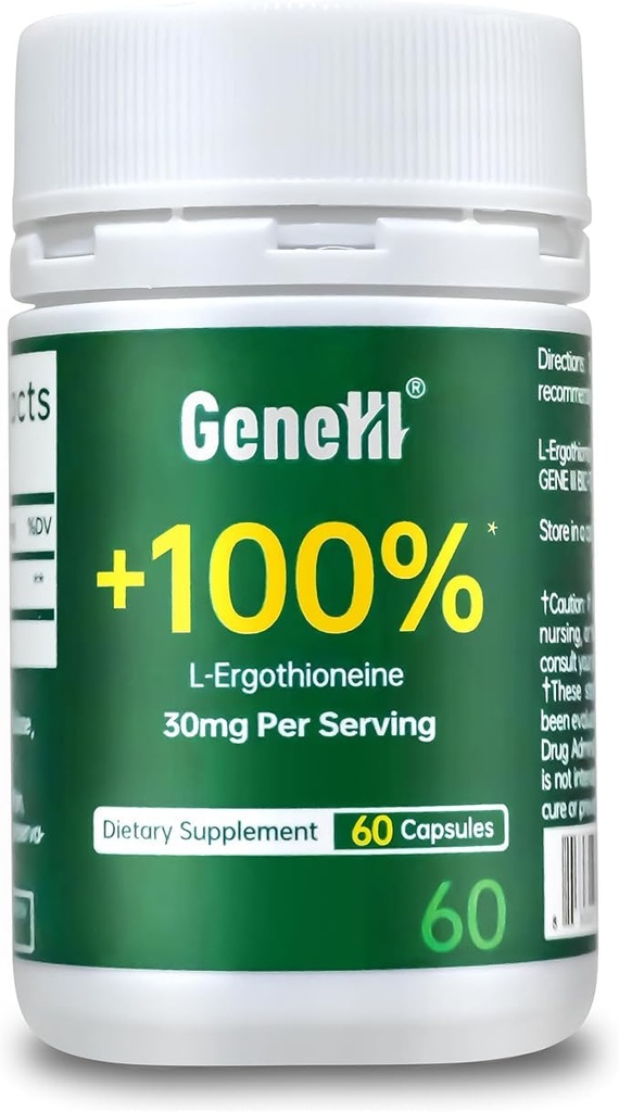 L-Ergothioneine补编,30mg(EGT)/Serviging,6X Ergothoneine蘑菇摘录 长寿补编,免疫支持,心脏健康和大脑补编,实验室测试,美国制造,60种服务