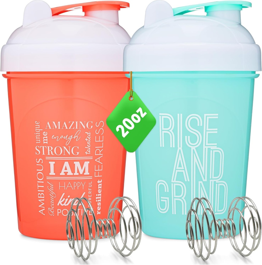 [2 pack] 20-Ounce 摇摆瓶带有动机引号(Coal & Mint) QQ 蛋白质摇摆瓶与混合推进器 QQ Blender 摇摆瓶用于蛋白质混合包装是 BPA 免费和 Dishwasher 安全