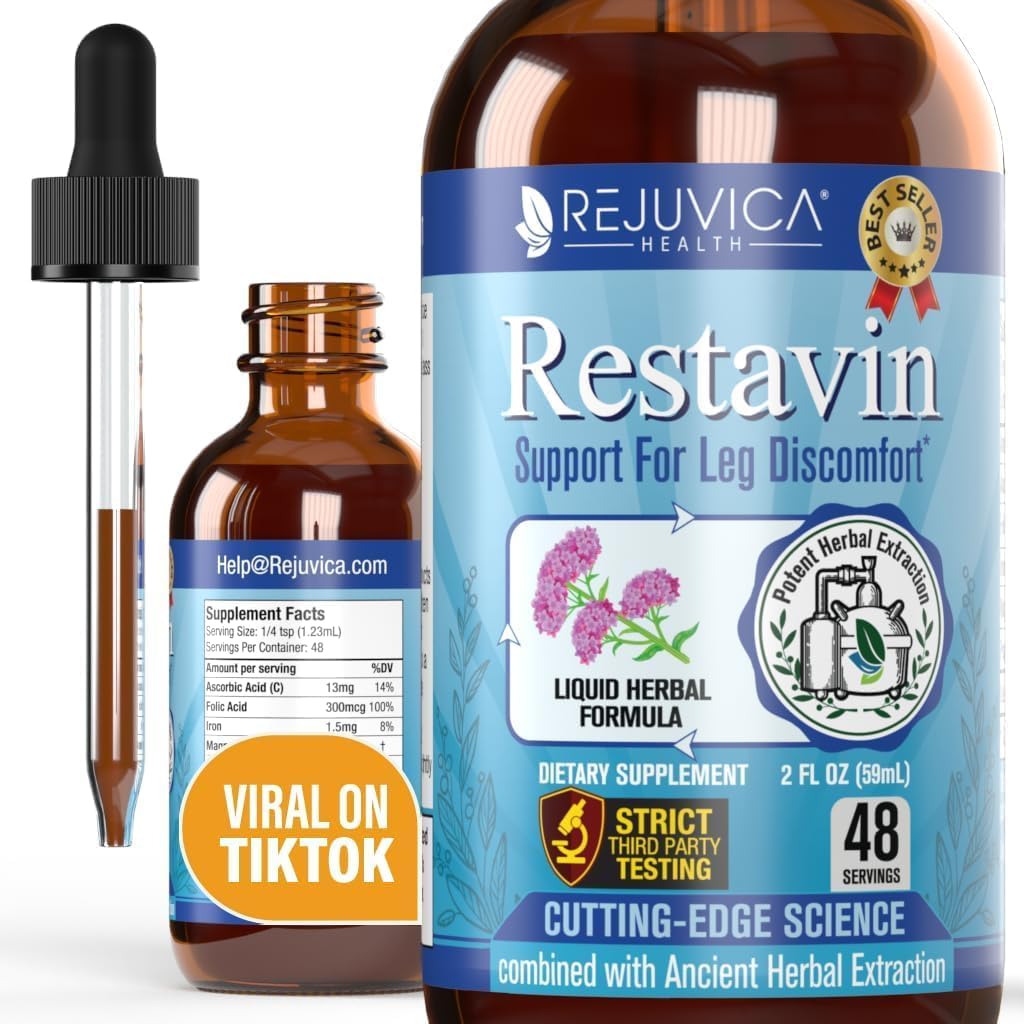 Restavin - 高级腿部支持补充 - 液体交付更好的吸收 - 维生素C,铁,瓦莱里安,涡轮,镁 & More!