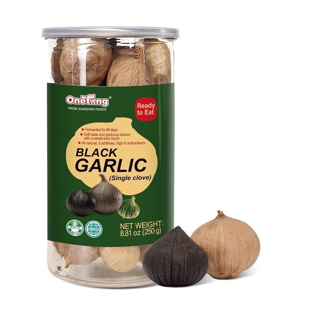 ONETANG Black Garlic 8.82 Oz (250g.), Whole Black Garlic Fermented for 90 Days, Super Foods, Non-GMO, Non-Additives, High in Antioxidants, Ready to Eat for Snack Healthy, Healthy Recipes