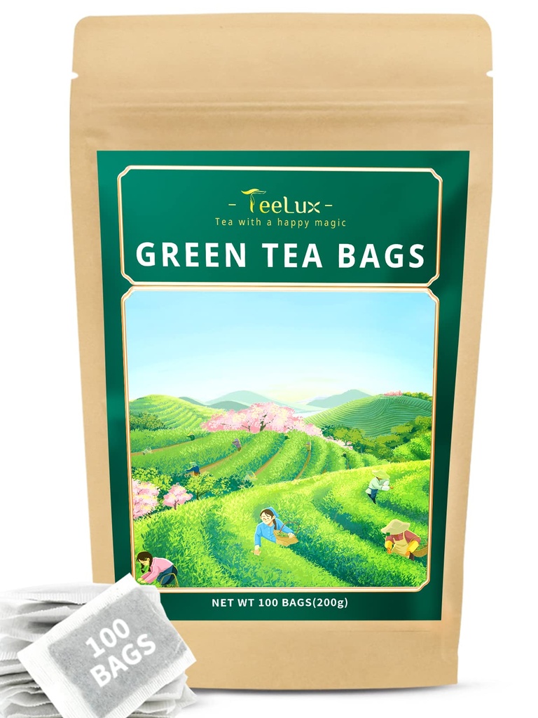 TeeLux Green Tea Bags,天然纯绿色茶,超级抗氧化剂,咖啡因,100个支持整体健康的茶囊伯爵