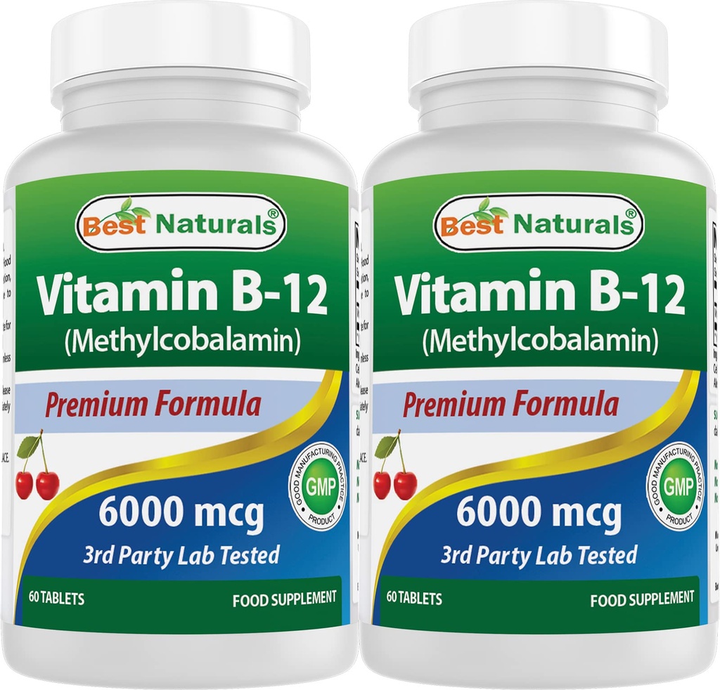 最佳天然维生素B-12作为甲基Cobalamin(Methyl B12),6000 mcg 60 亚语片(60 counter of 2)