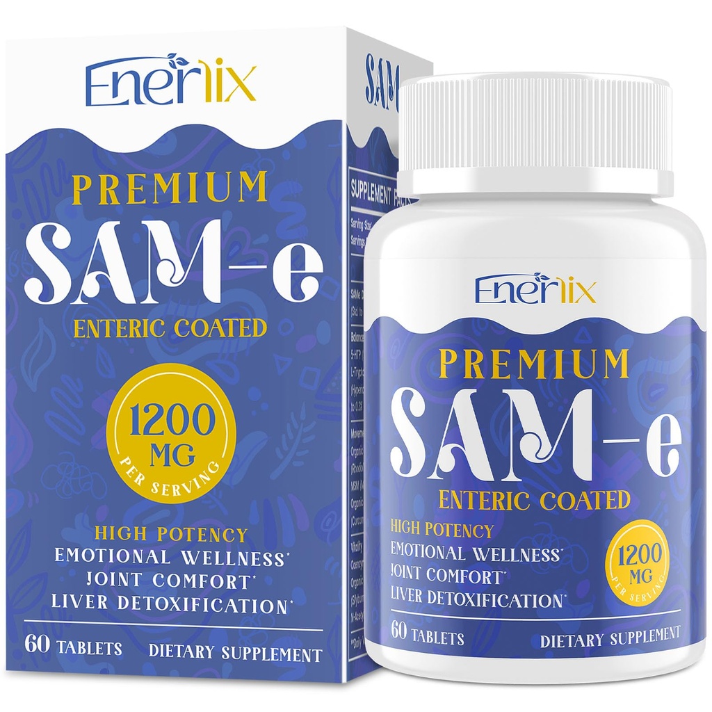 1200 MG SAM e 补充大脑,Mood, Joint, 和Liver, 高吸收SAM-e(S-Adenosyl-L-Methionine) 与 CoQ10, 5-HTP, 内科合拍60片, Vegan
