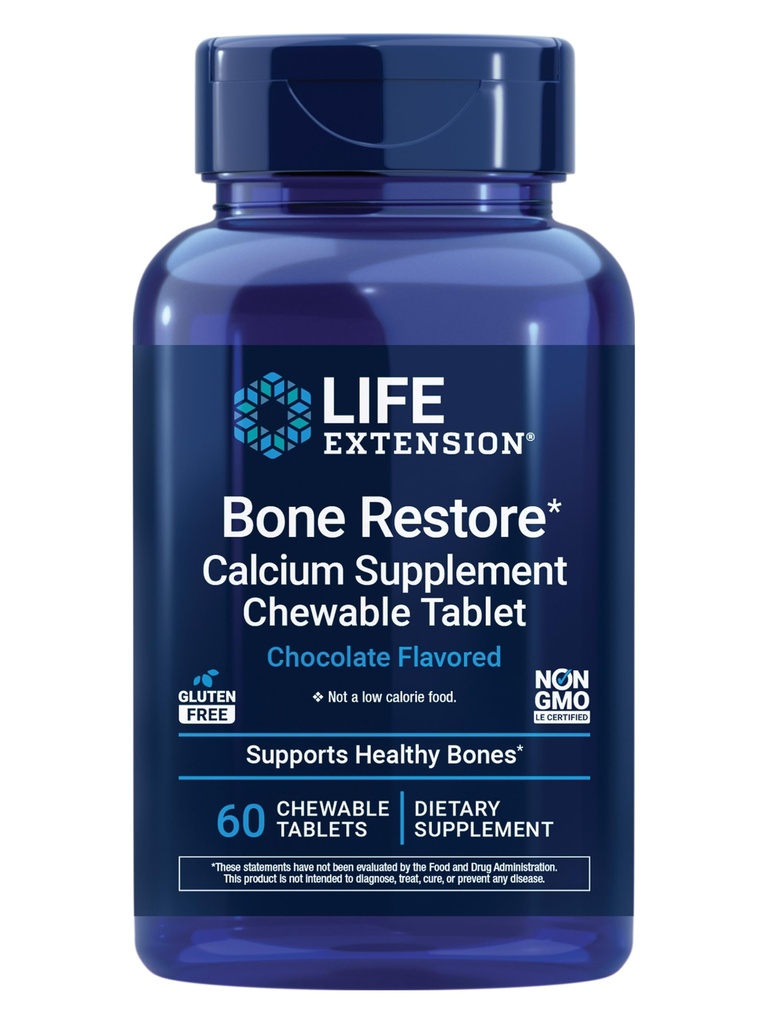 寿命延长 Bone 恢复钙 补充可切片, Bone 健康补充, Calcium, 维生素 D, 矿物, Gluten Free, Non-GMO, 60片