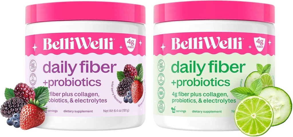 配有Collagen、Probiotics & Electrolytes的每日纤维补充包 - 支持消化健康、规律和皮肤健康 - Cucumber Lime Mint & Wild Berry Flavors - 32 服务总计