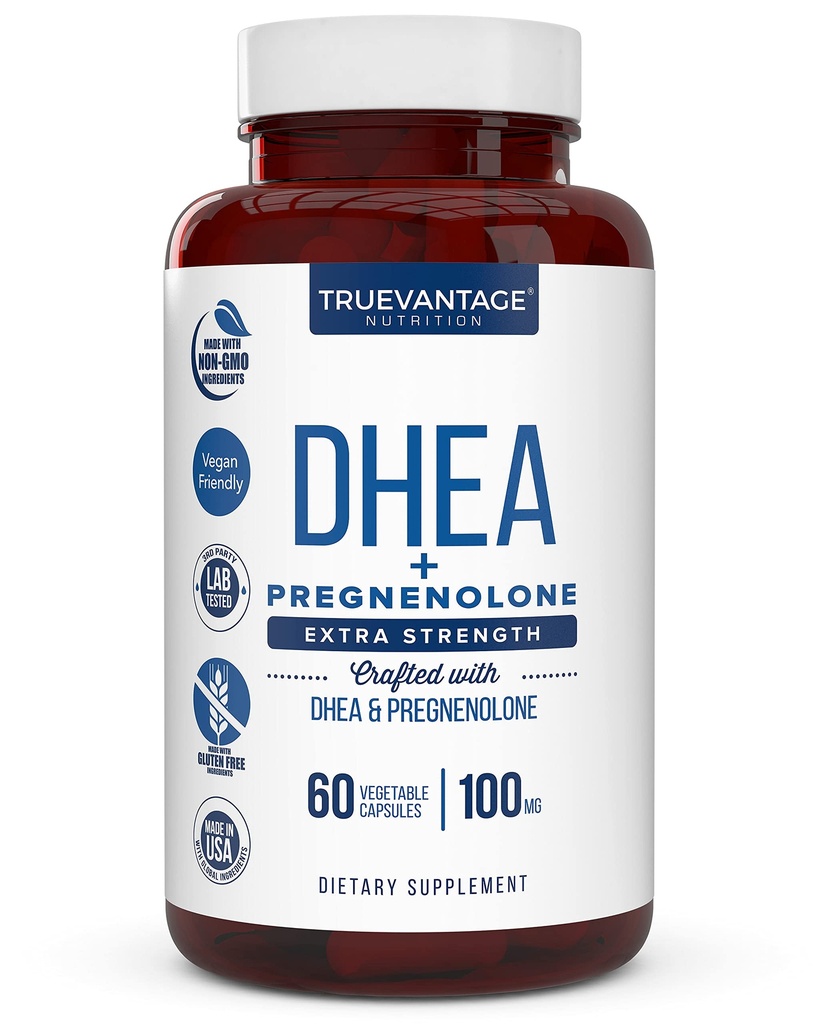 DHEA 100mg 配有 Pregnenolone 60mg 的补编 - 支持荷尔蒙平衡, 精益肌肉弥撒, 能源, 木德, 睡眠, 以及男女健康老龄化 - 蔬菜卡普苏尔