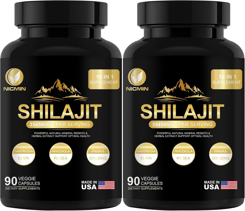 35450MG Pure Shilajit Supplement - 喜马拉雅岛男女有机Shilajit 增强能量和免疫支持最大潜力的Shilajit 180 Veggie Capsules