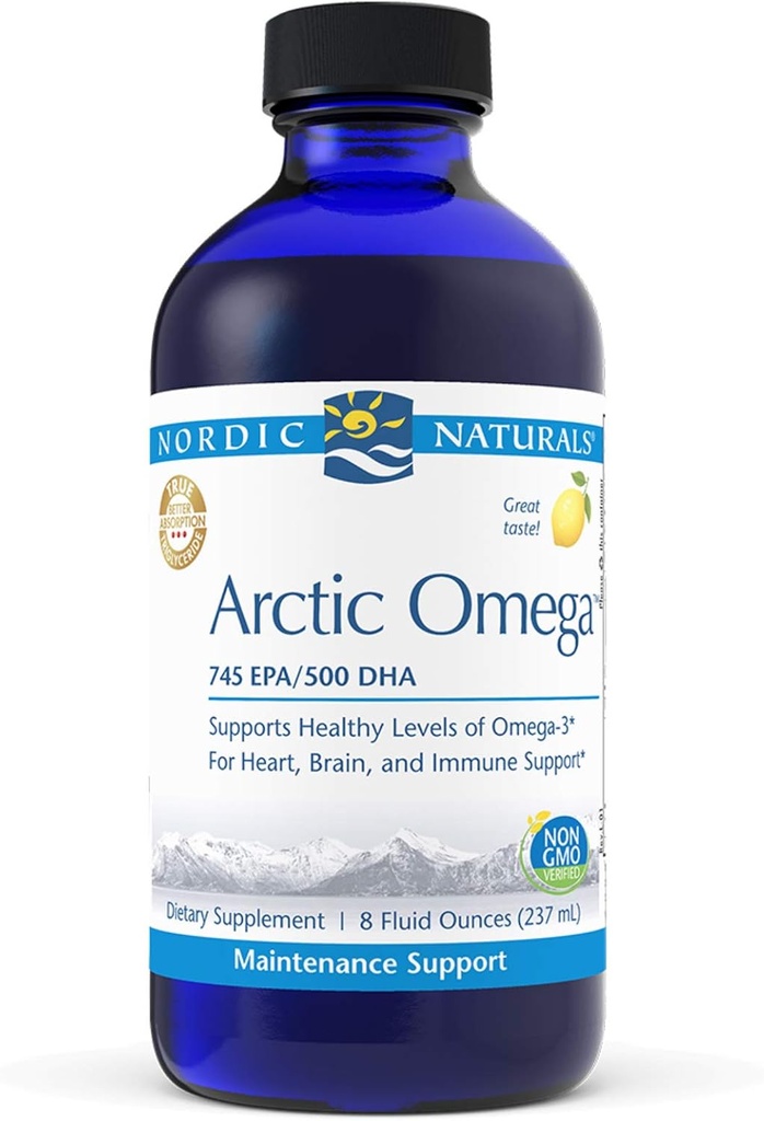 Nordic Naturals Pro Arctic Omega Liquid- Fish Oil, 745 mg EPA, 500 mg DHA, Helps Maintain Healthy Omega-3 Levels for Heart, Brain, and Immune Support, Lemon Flavored, 8 oz