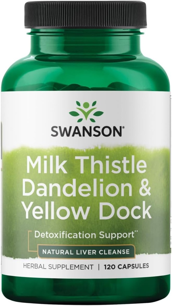 Swanson Milk Thetle, Dandelion & Yellow Dock - 草药肝脏支持补充剂 - 自然补充剂帮助维持总体健康和福祉 - (120 Capsules) 1 Pack