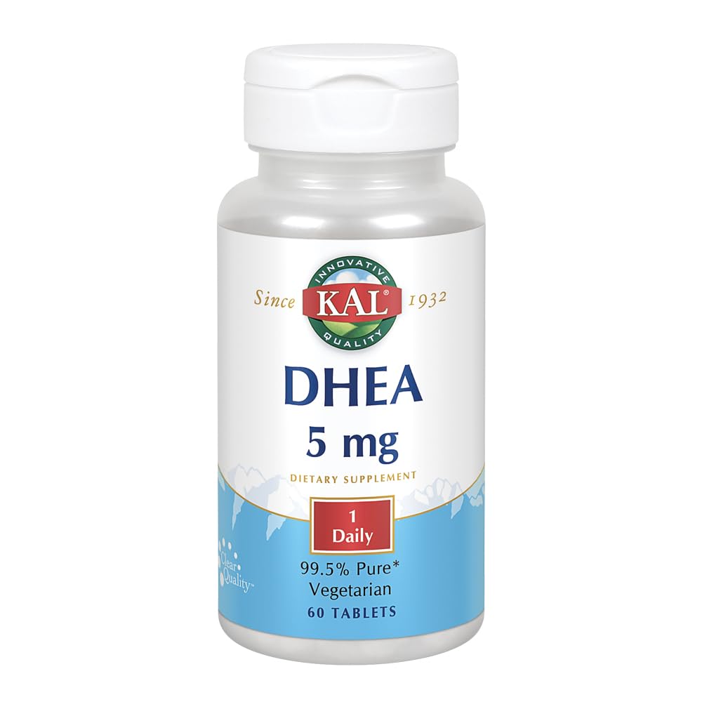 KAL DHEA 5 mg Tablets - DHEA 5mg Supplement for Women & Men, 99.5% Pure, Natural Daily Support, Vegetarian - 60 Tablets