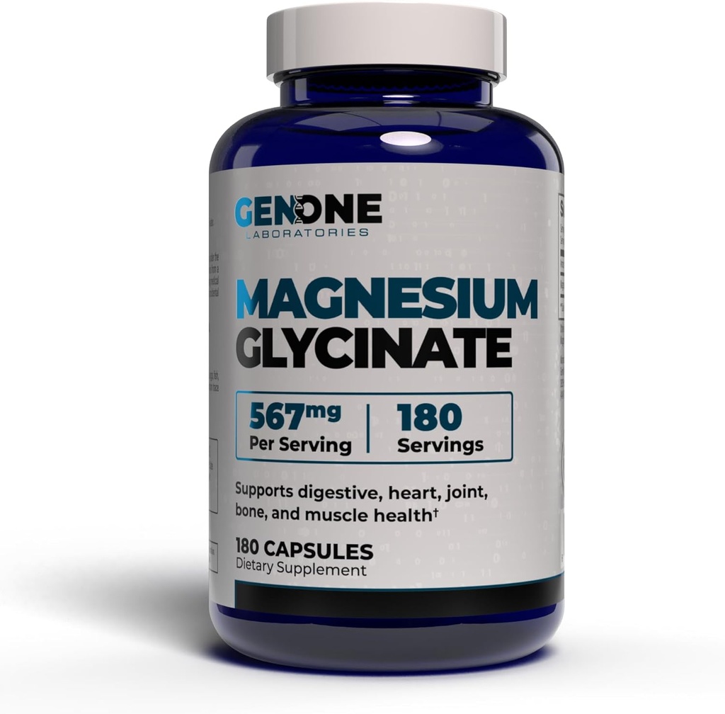 Gen One Magnesium Glycnit Capsules - 增强骨骼和精神支持的吸收能力 - 每服一次567mg胃上的温柔 - 180个计数