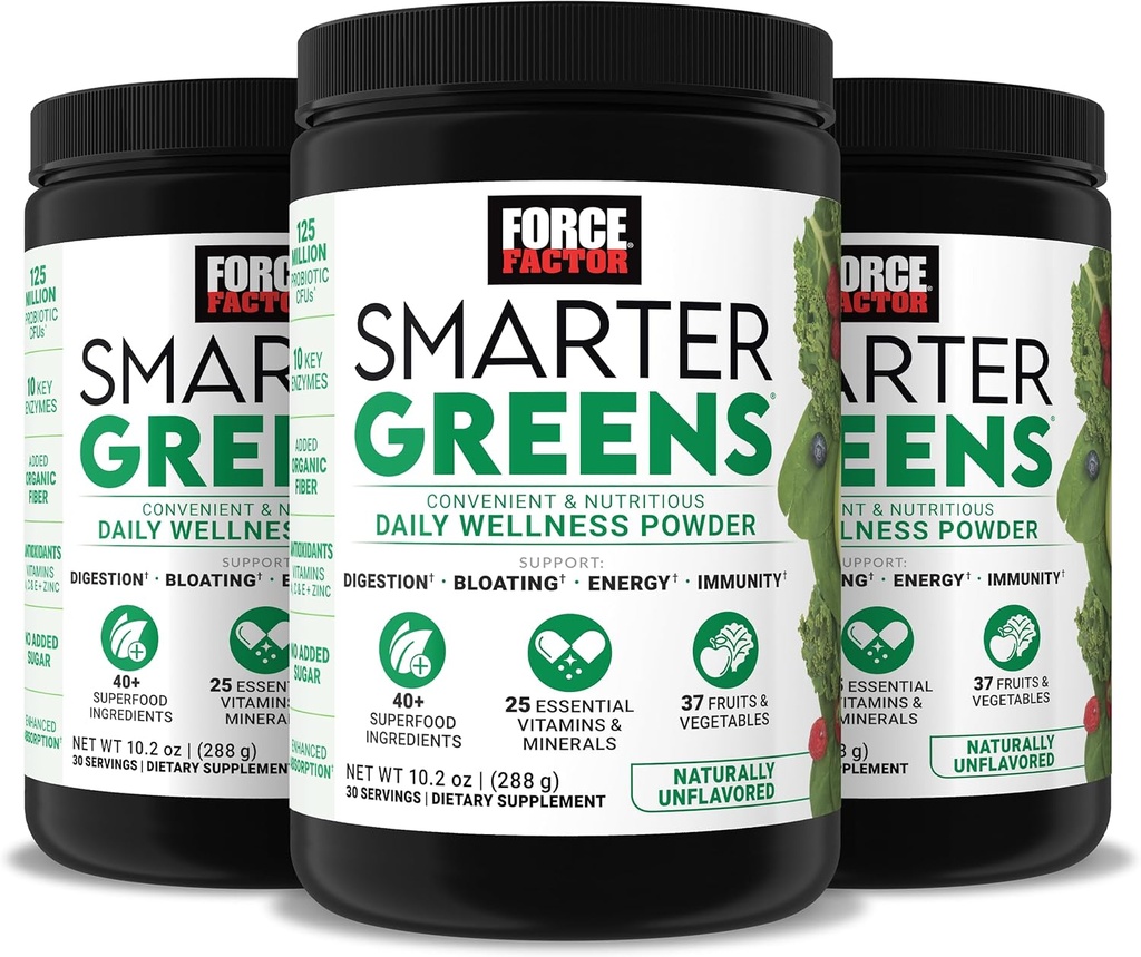强力因素 Smarter Greens Daily Wellness Powder 3-Pack 支持能源,豁免和文摘,Greens Power, 配有维生素的超食品粉, 矿物和亲生素, 不受欢迎, 90种服务