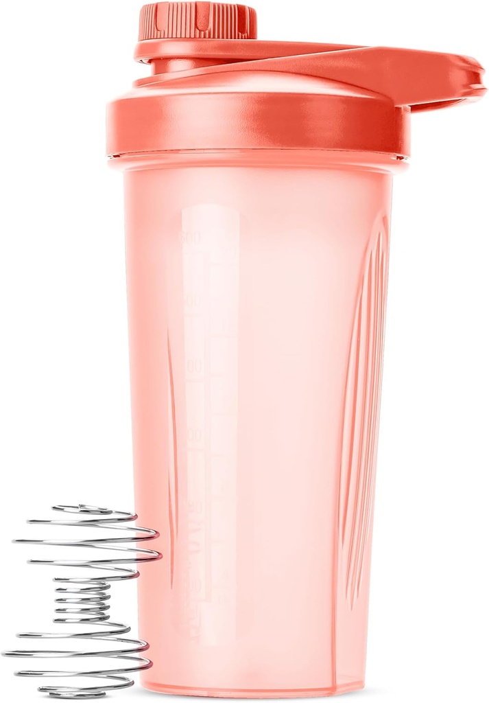Pen-Shaker Bottle先生 蛋白质混合剂 28 oz 珊瑚粉 带扭击帽和线鞭球 混合剂杯 摇击